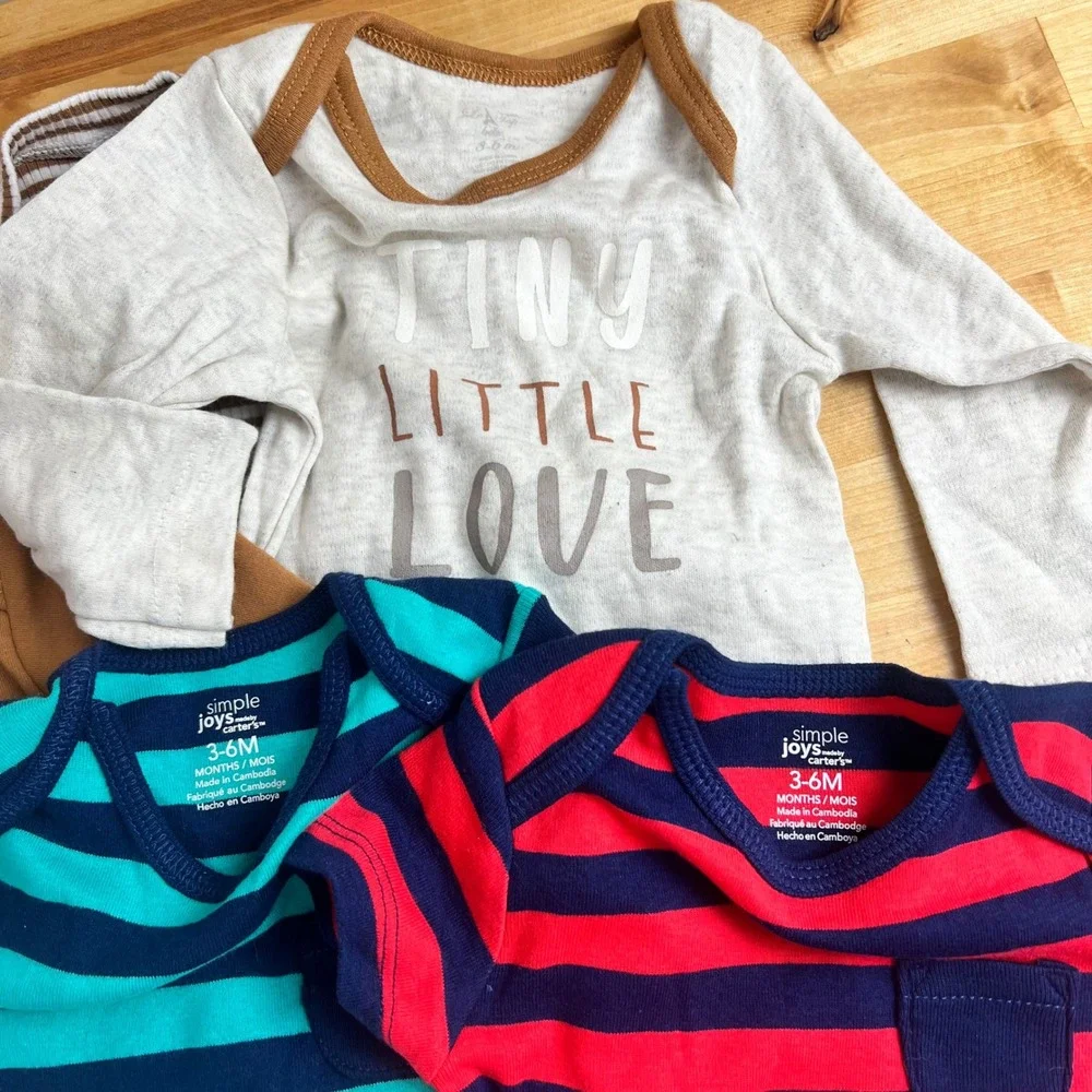 Lot 5 Baby Bodysuits 3-6 Months Carter's Old Navy Le Top Bebe‎ Long Short Sleeve